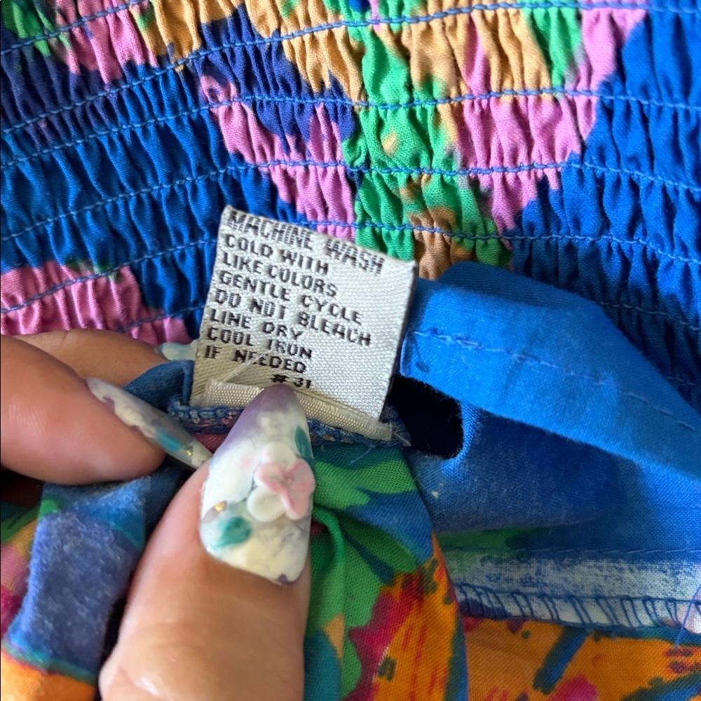 Blue Tropical Print Smocked Maxi Dress SZ PXL - Picture 4 of 7